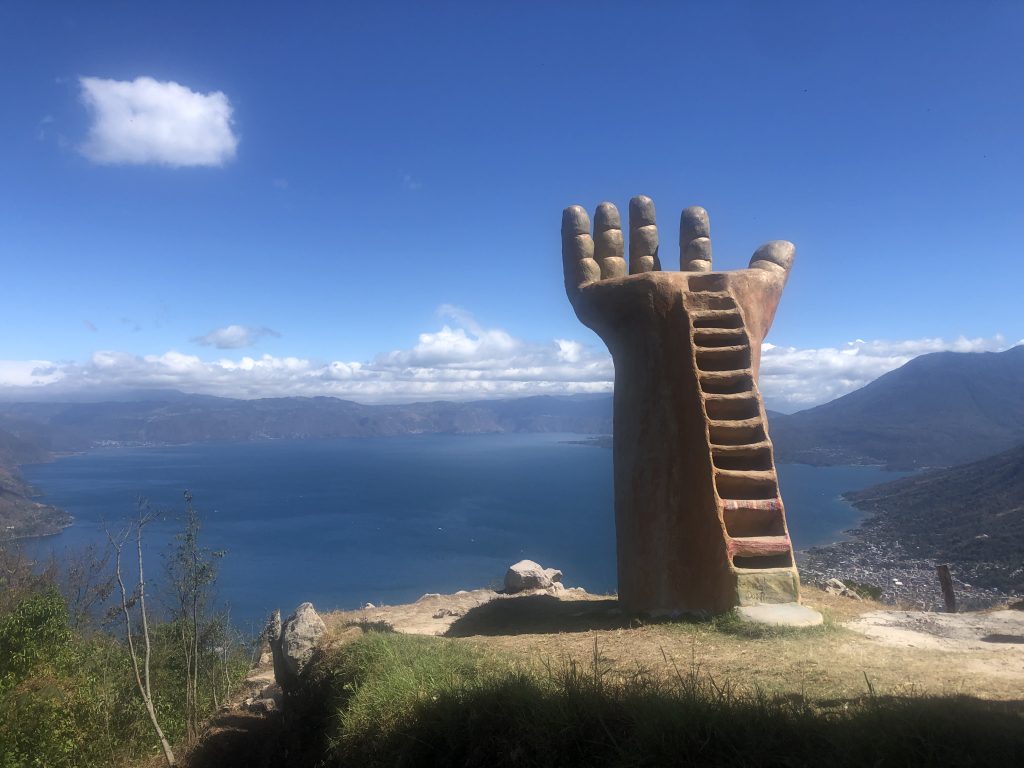 The cover of Lake Atitlán, Guatemala by Author Carolina Casanova. This picture is taken at the Indian Nose, Rostro Maya. The travel guide is available in English, Spanish and Bilingual to learn either language.