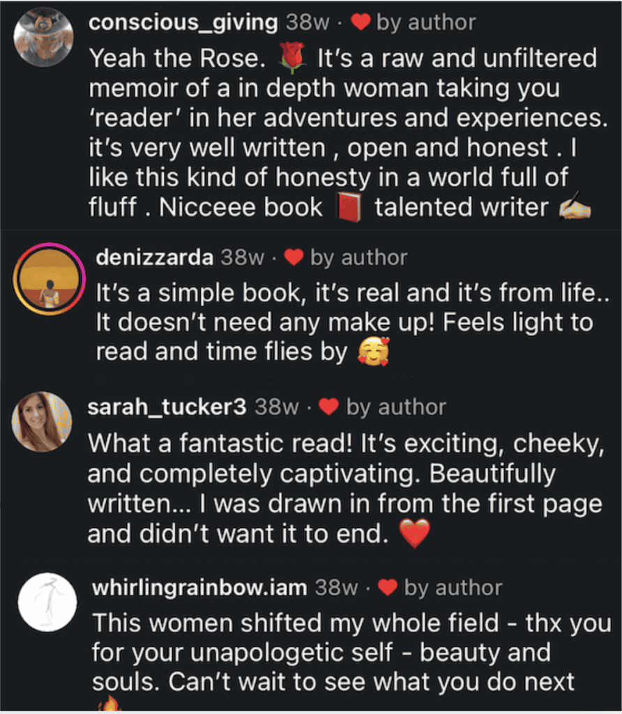 Reviews on Facebook of The Rose written by Carolina Casanova.