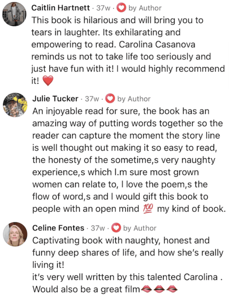 Reviews on Instagram of The Rose written by Carolina Casanova.