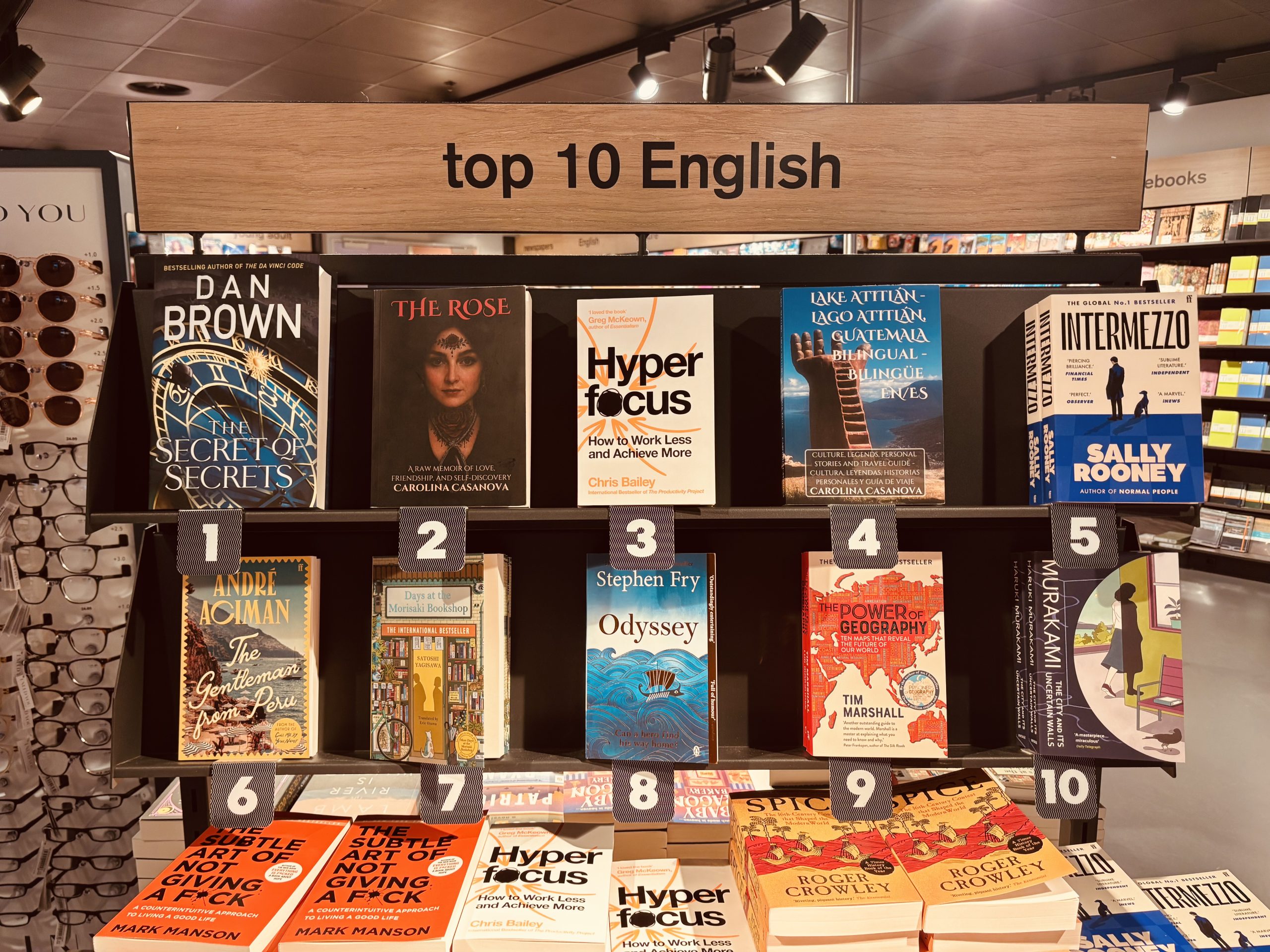 The Rose and Lake Atitlán, Guatemala in the Top 10 of English books. Carolina Casanova put them there for the picture, lol.